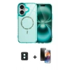 MARSİLYAN™- iPhone 16 Kılıf Kıvılcım Form Prime - Siyah 3D Antistatik Mat Seramik Nano Ekran Koruyucu + Yeşil PVD Metal Kamera Lens