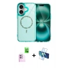 MARSİLYAN™- iPhone 16 Kılıf Kıvılcım Form Prime - Siyah 3D Antistatik Seramik Nano Ekran Koruyucu + Raze Metal Kamera Lens - PE