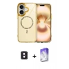 MARSİLYAN™- iPhone 16 Kılıf Kıvılcım Form Prime - Siyah Bilvis 5in1 3D Magic Cam Ekran Koruyucu + Pembe PVD Metal Kamera Lens