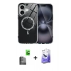 MARSİLYAN™- iPhone 16 Kılıf Kıvılcım Form Prime - Siyah Bilvis 5in1 5D Magic Hayalet Cam Ekran Koruyucu + Siyah Raze Metal Kamera Lens