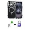 MARSİLYAN™- iPhone 16 Kılıf Kıvılcım Form Prime - Siyah Bilvis 5in1 5D Magic Hayalet Cam Ekran Koruyucu + Beyaz Raze Metal Kamera Lens