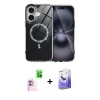 MARSİLYAN™- iPhone 16 Kılıf Kıvılcım Form Prime - Siyah Bilvis 5in1 5D Magic Hayalet Cam Ekran Koruyucu + Raze Metal Kamera Lens - PE