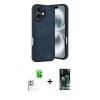 MARSİLYAN™- iPhone 16 Kılıf Kıvılcım Işık Serisi - Siyah 360 Mat Full Body Arka Koruyucu + Raze Metal Kamera Lens - BZ
