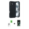 MARSİLYAN™- iPhone 16 Kılıf Kıvılcım Işık Serisi - Siyah 360 Mat Full Body Arka Koruyucu + Raze Metal Kamera Lens - BZ