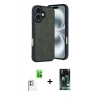 MARSİLYAN™- iPhone 16 Kılıf Kıvılcım Işık Serisi - Siyah 360 Mat Full Body Arka Koruyucu + Raze Metal Kamera Lens - BZ