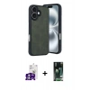 MARSİLYAN™- iPhone 16 Kılıf Kıvılcım Işık Serisi - Siyah 360 Mat Full Body Arka Koruyucu + Bilvis Titan Kamera Lens - GS