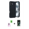 MARSİLYAN™- iPhone 16 Kılıf Kıvılcım Işık Serisi - Siyah 360 Mat Full Body Arka Koruyucu + Raze Metal Kamera Lens - PE