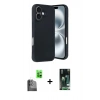 MARSİLYAN™- iPhone 16 Kılıf Kıvılcım Işık Serisi - Siyah 360 Mat Full Body Arka Koruyucu + Raze Metal Kamera Lens - SH