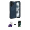 MARSİLYAN™- iPhone 16 Kılıf Kıvılcım Işık Serisi - Siyah 360 Mat Full Body Arka Koruyucu + Bilvis Titan Kamera Lens - SH