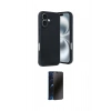 MARSİLYAN™- iPhone 16 Kılıf Kıvılcım Işık Serisi - Siyah 3D Antistatik Hayalet Cam Ekran Koruyucu