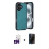 MARSİLYAN™- iPhone 16 Kılıf Kıvılcım Işık Serisi - Siyah 3D Antistatik Hayalet Cam Ekran Koruyucu + Bilvis Titan Kamera Lens - PE