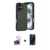 MARSİLYAN™- iPhone 16 Kılıf Kıvılcım Işık Serisi - Siyah 3D Antistatik Hayalet Cam Ekran Koruyucu + Bilvis Titan Kamera Lens - PE