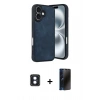MARSİLYAN™- iPhone 16 Kılıf Kıvılcım Işık Serisi - Siyah 3D Antistatik Hayalet Cam Ekran Koruyucu + PVD Metal Kamera Lens - MI