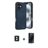 MARSİLYAN™- iPhone 16 Kılıf Kıvılcım Işık Serisi - Siyah 3D Antistatik Hayalet Cam Ekran Koruyucu + PVD Metal Kamera Lens - YL