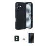 MARSİLYAN™- iPhone 16 Kılıf Kıvılcım Işık Serisi - Siyah 3D Antistatik Hayalet Cam Ekran Koruyucu + PVD Metal Kamera Lens - YL
