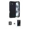 MARSİLYAN™- iPhone 16 Kılıf Kıvılcım Işık Serisi - Siyah 3D Antistatik Hayalet Cam Ekran Koruyucu + PVD Metal Kamera Lens - MI
