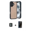 MARSİLYAN™- iPhone 16 Kılıf Kıvılcım Işık Serisi - Siyah 3D Antistatik Hayalet Cam Ekran Koruyucu + PVD Metal Kamera Lens - YL