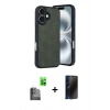 MARSİLYAN™- iPhone 16 Kılıf Kıvılcım Işık Serisi - Siyah 3D Antistatik Hayalet Cam Ekran Koruyucu + Raze Metal Kamera Lens - SH