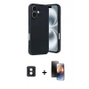 MARSİLYAN™- iPhone 16 Kılıf Kıvılcım Işık Serisi - Siyah 3D Antistatik Mat Seramik Nano Ekran Koruyucu + Mavi PVD Metal Kamera Lens
