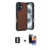 MARSİLYAN™- iPhone 16 Kılıf Kıvılcım Işık Serisi - Siyah 3D Antistatik Mat Seramik Nano Ekran Koruyucu + Mavi PVD Metal Kamera Lens