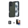 MARSİLYAN™- iPhone 16 Kılıf Kıvılcım Işık Serisi - Siyah 3D Antistatik Mat Seramik Nano Ekran Koruyucu + Mavi PVD Metal Kamera Lens