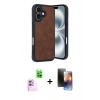 MARSİLYAN™- iPhone 16 Kılıf Kıvılcım Işık Serisi - Siyah 3D Antistatik Mat Seramik Nano Ekran Koruyucu + Pembe Raze Metal Kamera Lens