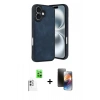 MARSİLYAN™- iPhone 16 Kılıf Kıvılcım Işık Serisi - Siyah 3D Antistatik Mat Seramik Nano Ekran Koruyucu + Raze Metal Kamera Lens - BZ