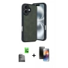 MARSİLYAN™- iPhone 16 Kılıf Kıvılcım Işık Serisi - Siyah 3D Antistatik Mat Seramik Nano Ekran Koruyucu + Raze Metal Kamera Lens - SH