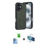 MARSİLYAN™- iPhone 16 Kılıf Kıvılcım Işık Serisi - Siyah 3D Antistatik Seramik Nano Ekran Koruyucu + Raze Metal Kamera Lens - LT