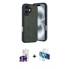 MARSİLYAN™- iPhone 16 Kılıf Kıvılcım Işık Serisi - Siyah 3D Antistatik Seramik Nano Ekran Koruyucu + Pembe Bilvis Titan Kamera Lens