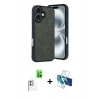MARSİLYAN™- iPhone 16 Kılıf Kıvılcım Işık Serisi - Siyah 3D Antistatik Seramik Nano Ekran Koruyucu + Raze Metal Kamera Lens - BZ