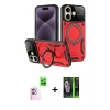 MARSİLYAN™- iPhone 16 Kılıf Kıvılcım Modern Serisi - Şeffaf 360 Full Body Arka Koruyucu + Pembe Raze Metal Kamera Lens