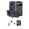 MARSİLYAN™- iPhone 16 Kılıf Kıvılcım Modern Serisi - Şeffaf 360 Full Body Arka Koruyucu + Pembe Raze Metal Kamera Lens