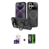 MARSİLYAN™- iPhone 16 Kılıf Kıvılcım Modern Serisi - Şeffaf 360 Full Body Arka Koruyucu + Siyah Bilvis Titan Kamera Lens