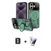 MARSİLYAN™- iPhone 16 Kılıf Kıvılcım Modern Serisi - Şeffaf Pasifik Cam Ekran Koruyucu + Pembe PVD Metal Kamera Lens