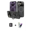 MARSİLYAN™- iPhone 16 Kılıf Kıvılcım Modern Serisi - Şeffaf Pasifik Cam Ekran Koruyucu + Pembe PVD Metal Kamera Lens