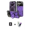 MARSİLYAN™- iPhone 16 Kılıf Kıvılcım Modern Serisi - Şeffaf Pasifik Cam Ekran Koruyucu + Pembe PVD Metal Kamera Lens