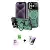 MARSİLYAN™- iPhone 16 Kılıf Kıvılcım Modern Serisi - Şeffaf Pasifik Cam Ekran Koruyucu + Raze Metal Kamera Lens - PE