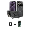 MARSİLYAN™- iPhone 16 Kılıf Kıvılcım Modern Serisi - Siyah 360 Mat Full Body Arka Koruyucu + PVD Metal Kamera Lens - PE
