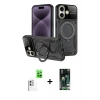 MARSİLYAN™- iPhone 16 Kılıf Kıvılcım Modern Serisi - Siyah 360 Mat Full Body Arka Koruyucu + Raze Metal Kamera Lens - BZ