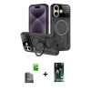 MARSİLYAN™- iPhone 16 Kılıf Kıvılcım Modern Serisi - Siyah 360 Mat Full Body Arka Koruyucu + Raze Metal Kamera Lens - SH