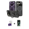 MARSİLYAN™- iPhone 16 Kılıf Kıvılcım Modern Serisi - Siyah 360 Mat Full Body Arka Koruyucu + Bilvis Titan Kamera Lens - SH