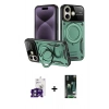 MARSİLYAN™- iPhone 16 Kılıf Kıvılcım Modern Serisi - Siyah 360 Mat Full Body Arka Koruyucu + Yeşil Bilvis Titan Kamera Lens