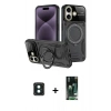 MARSİLYAN™- iPhone 16 Kılıf Kıvılcım Modern Serisi - Siyah 360 Mat Full Body Arka Koruyucu + PVD Metal Kamera Lens - YL