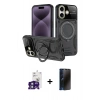 MARSİLYAN™- iPhone 16 Kılıf Kıvılcım Modern Serisi - Siyah 3D Antistatik Hayalet Cam Ekran Koruyucu + Bilvis Titan Kamera Lens - YL