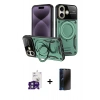 MARSİLYAN™- iPhone 16 Kılıf Kıvılcım Modern Serisi - Siyah 3D Antistatik Hayalet Cam Ekran Koruyucu + Bilvis Titan Kamera Lens - YL