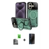 MARSİLYAN™- iPhone 16 Kılıf Kıvılcım Modern Serisi - Siyah 3D Antistatik Hayalet Cam Ekran Koruyucu + Raze Metal Kamera Lens - SH
