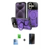 MARSİLYAN™- iPhone 16 Kılıf Kıvılcım Modern Serisi - Siyah 3D Antistatik Hayalet Cam Ekran Koruyucu + Raze Metal Kamera Lens - LT