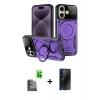 MARSİLYAN™- iPhone 16 Kılıf Kıvılcım Modern Serisi - Siyah 3D Antistatik Hayalet Cam Ekran Koruyucu + Raze Metal Kamera Lens - SH