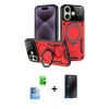 MARSİLYAN™- iPhone 16 Kılıf Kıvılcım Modern Serisi - Siyah 3D Antistatik Hayalet Cam Ekran Koruyucu + Raze Metal Kamera Lens - LT